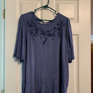 Flutter sleeve embroidered top